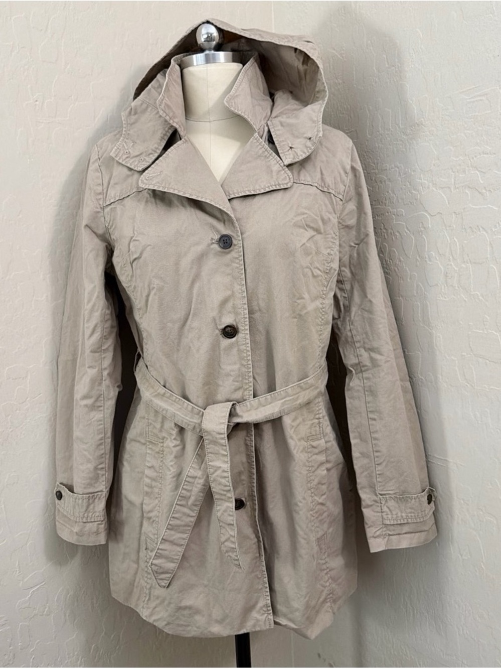 GAP Light Taupe Hooded Belted Trench Coat
